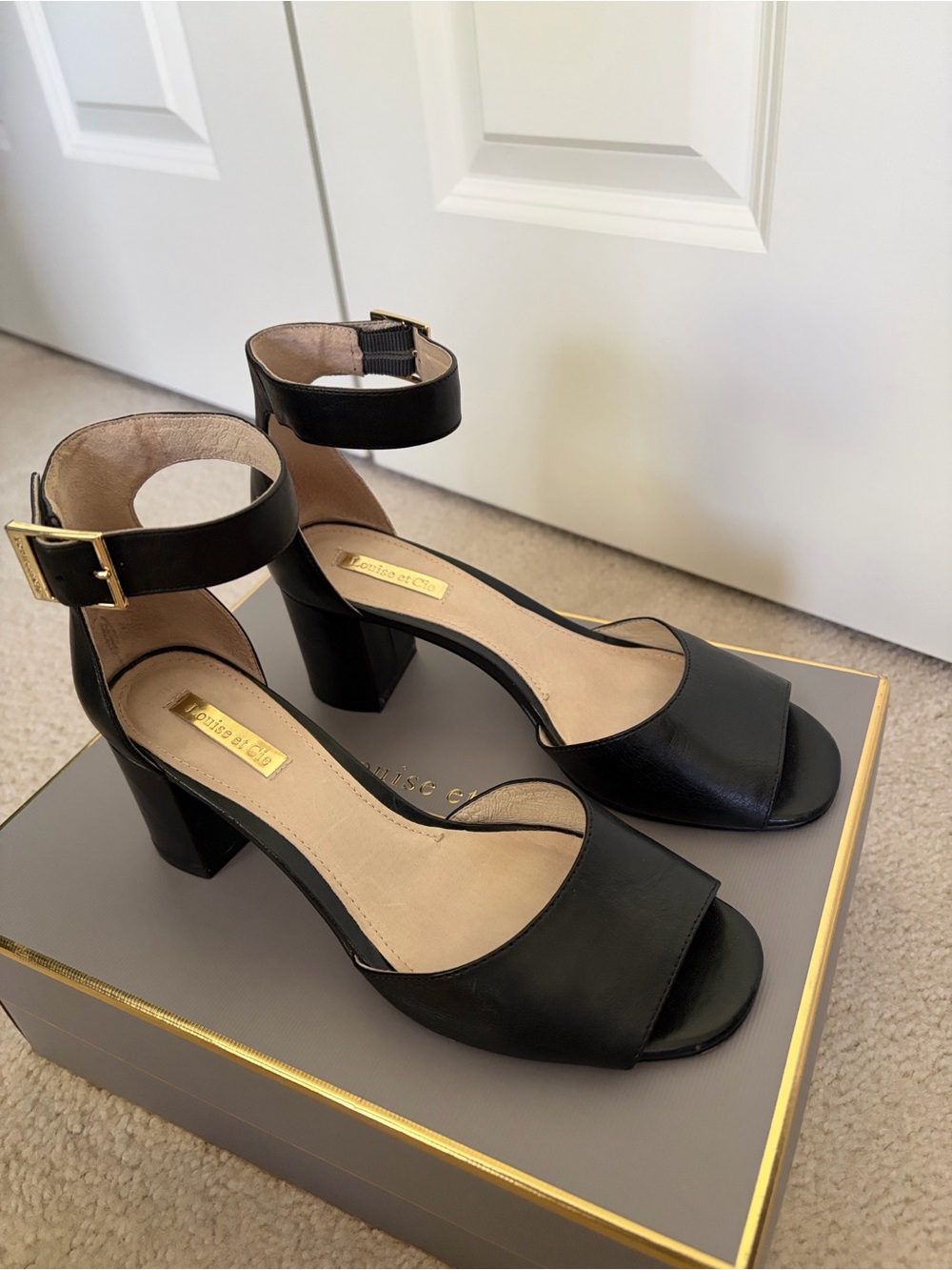 Louise et Cie Black Ankle-Strap Block Heel Sandals